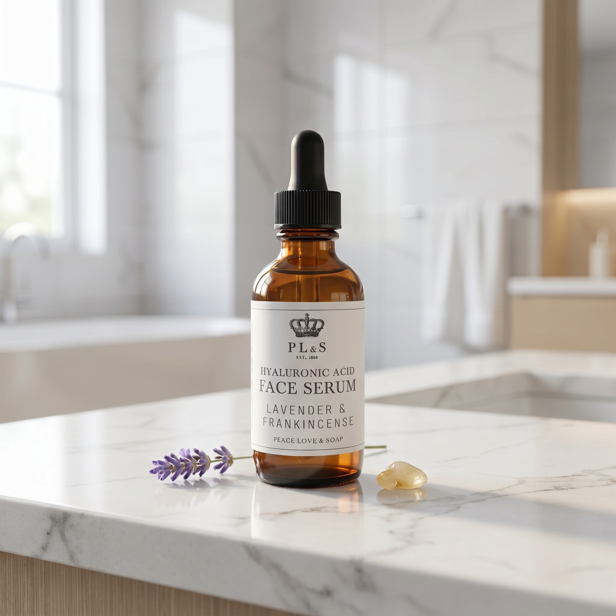 a bottle of face serum on a counter