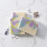 two bars of soap with flowers