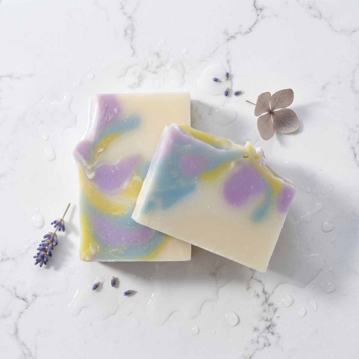 two bars of soap with flowers