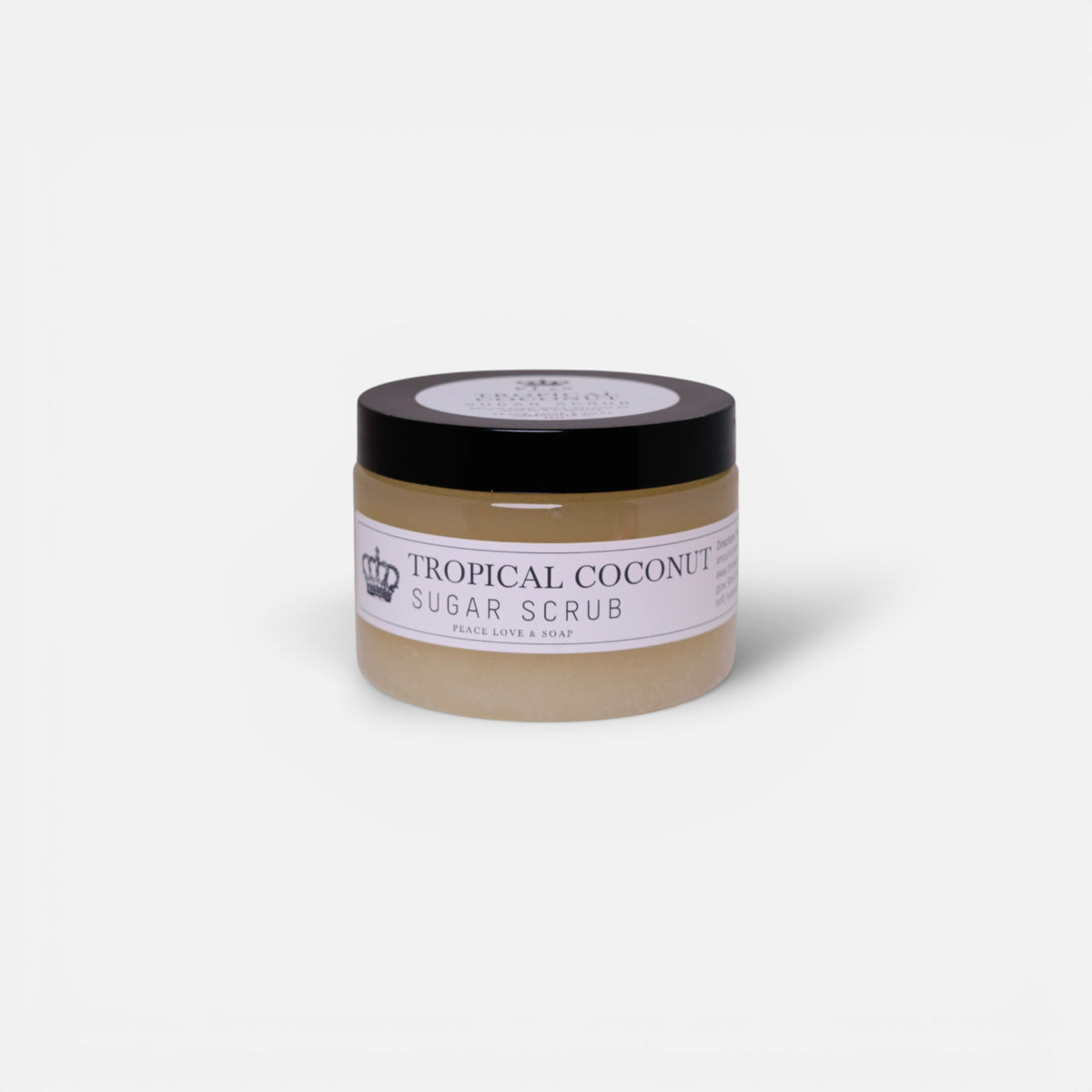 a jar of scrub with a white label