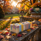 a group of colorful soaps on a stone ledge